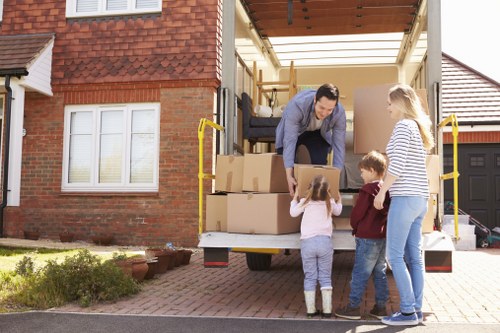 Moving truck service in Stockwell on a residential street