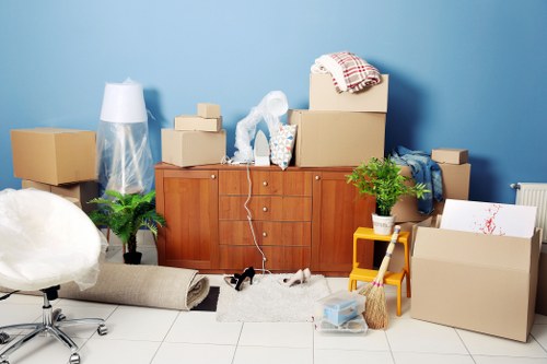 Packed boxes and furniture ready for removals in Stockwell