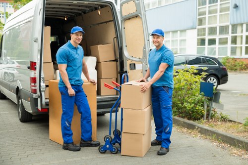 Business relocation setup with office equipment ready for transport